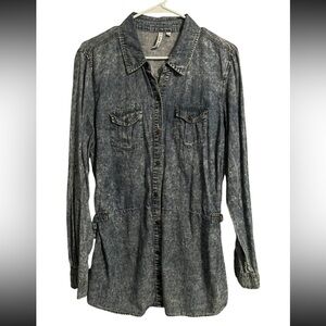 Kate park denim cinch waist long sleeve blouse large